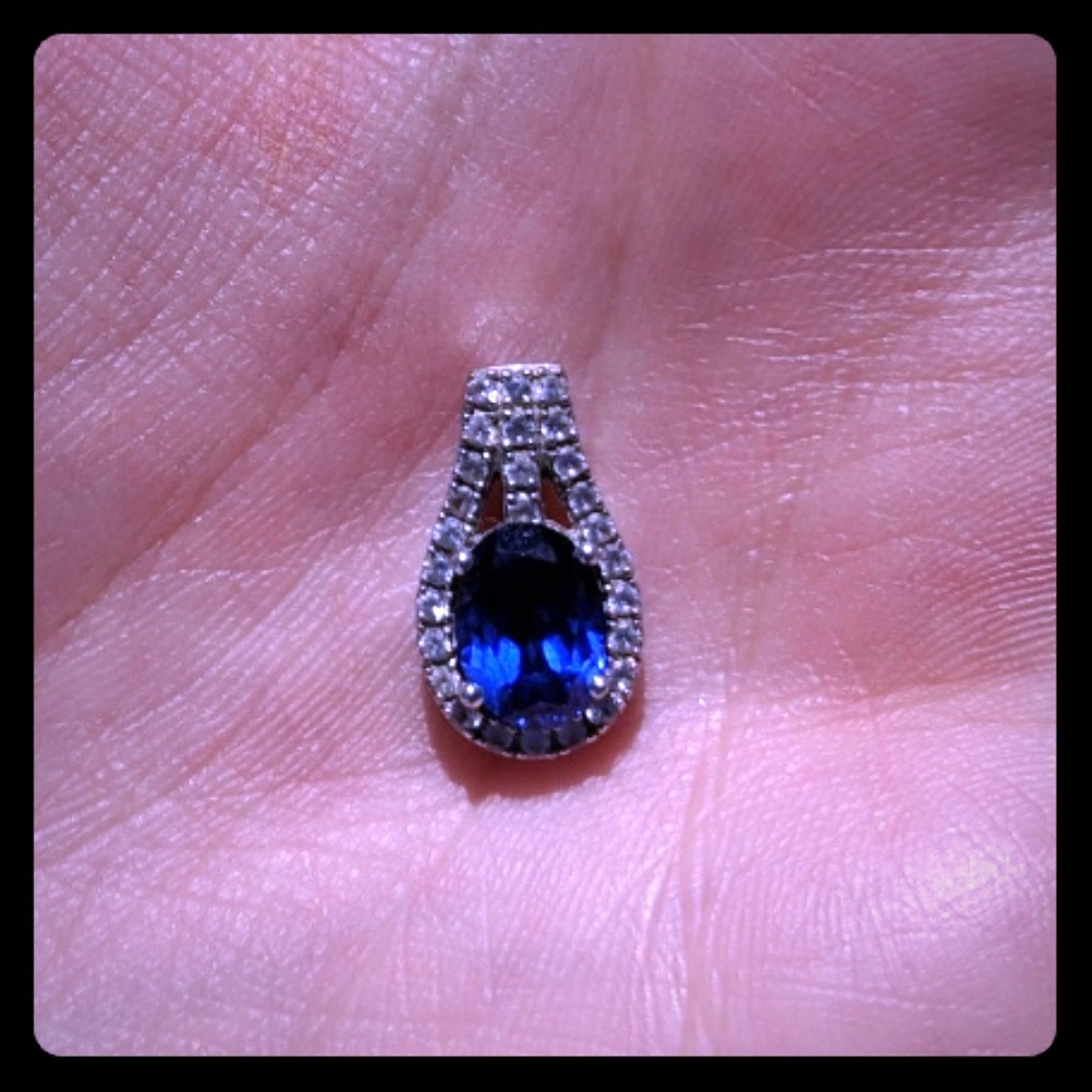 White&Blue Created Sapphire Sterling Pendant